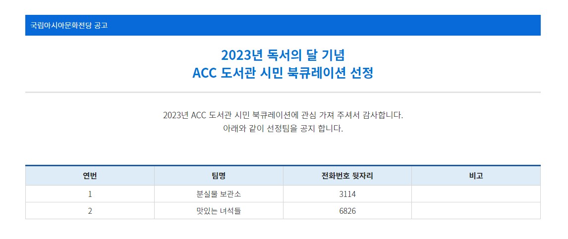 [국립아시아문화전당] 2023년 독서의 달 기념 ACC 도서관 시민 북큐레이션 선정